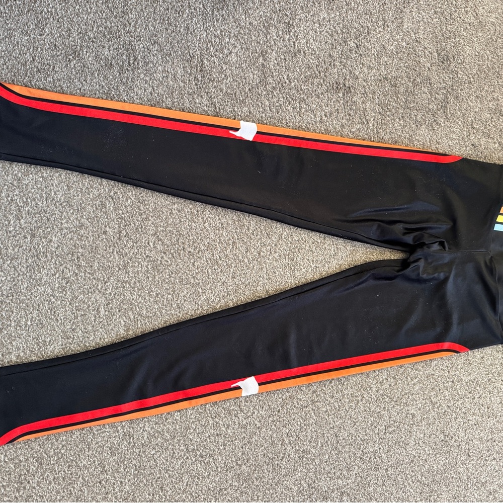 Goldsheep Black Leggings with Red and Orange Stripes
